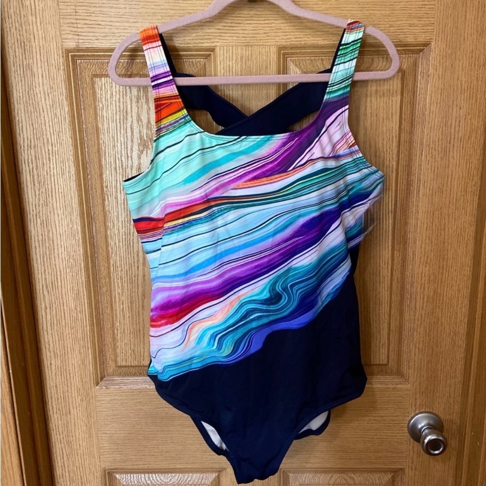New Crossback Chlorine Resistant One Piece Tank Swimsuits For All Plus Size 20 - Picture 3 of 4